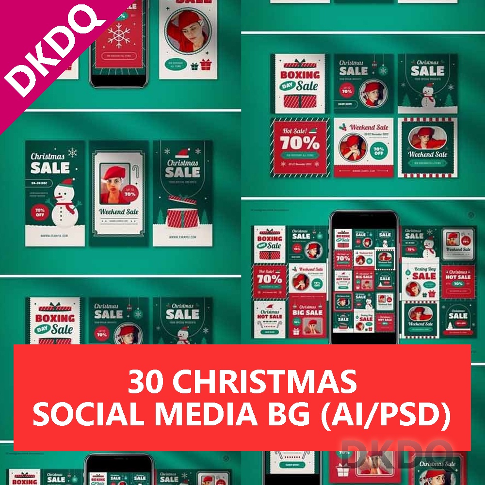 30 Christmas Social Media Backgrounds ATHENA0014 Photoshop Templates Advertising Background Abstract AI PSD Vector