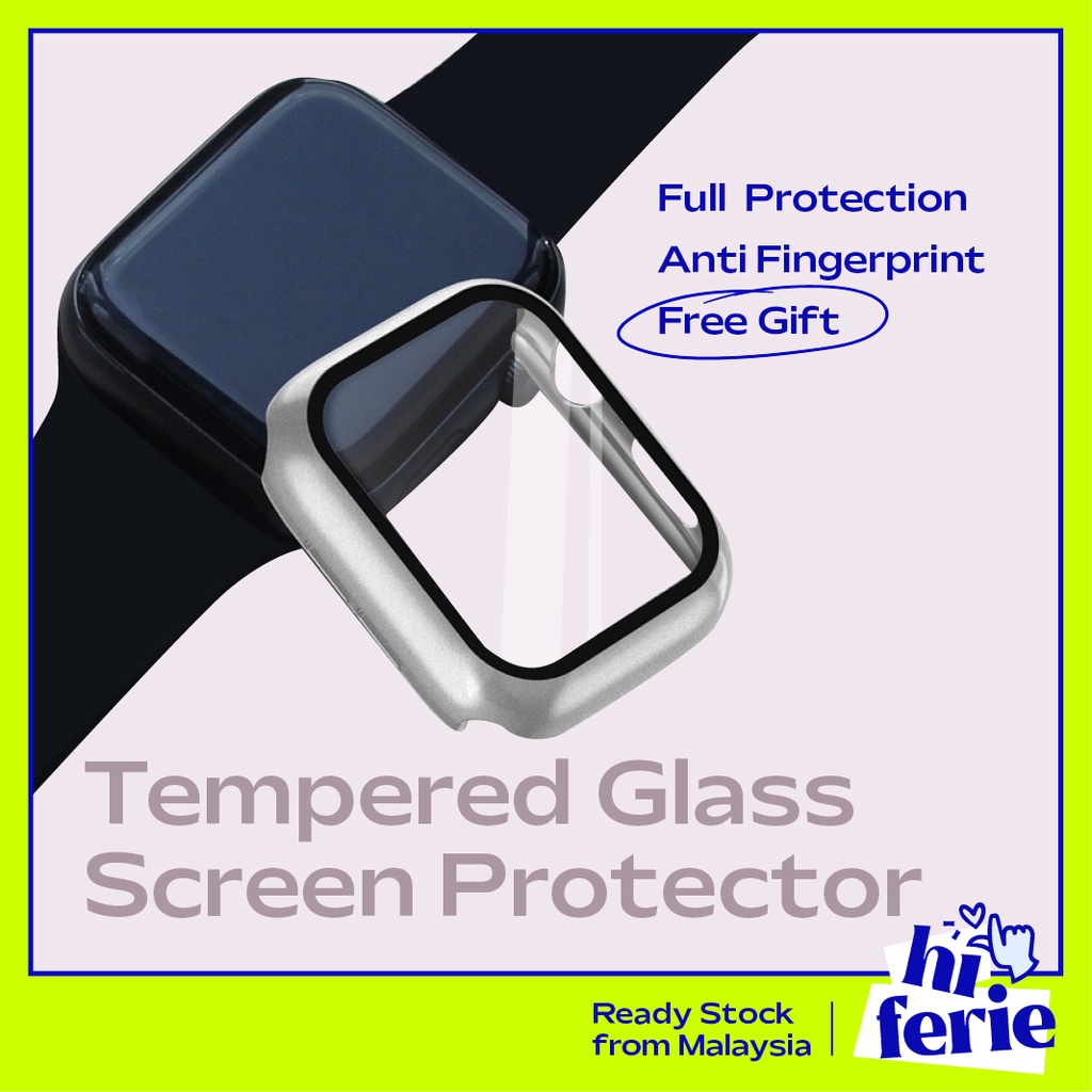 【Ready Stock】Appl* Watch iwatch Screen Protector Hard Case 40mm 44mm Series 7 Full Cover Case + Tempered Glass