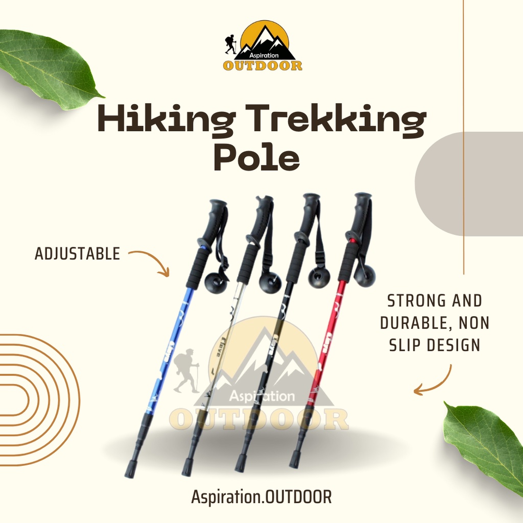 Ready Stock Adjustable Anti Shock Durable Hiking Walking Trekking Pole Stick Tongkat