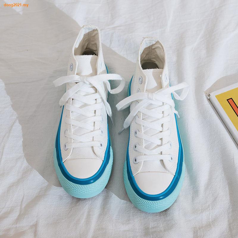 ♣✎☫[Ready Stock Real Shot] Good Hou High-Top Canvas Shoes Women 2022 Spring New Style ulzzang Korean Version All-Match Trendy Milk Blue Ice Cream Simple Sneakers
