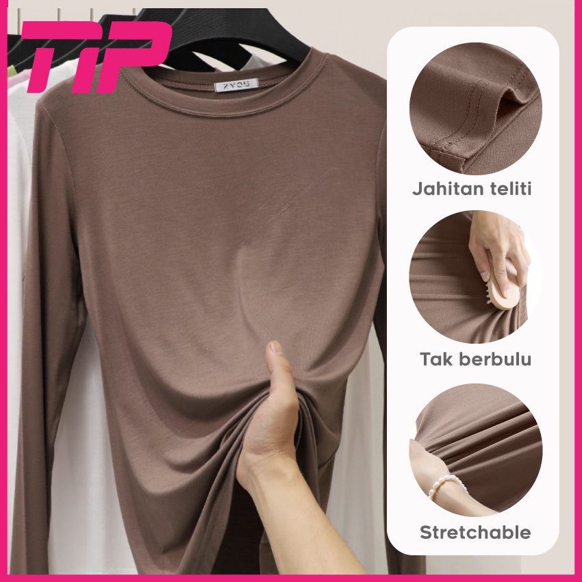 Inner Baju Lengan Panjang Kain Modal Women Long Sleeve Inner