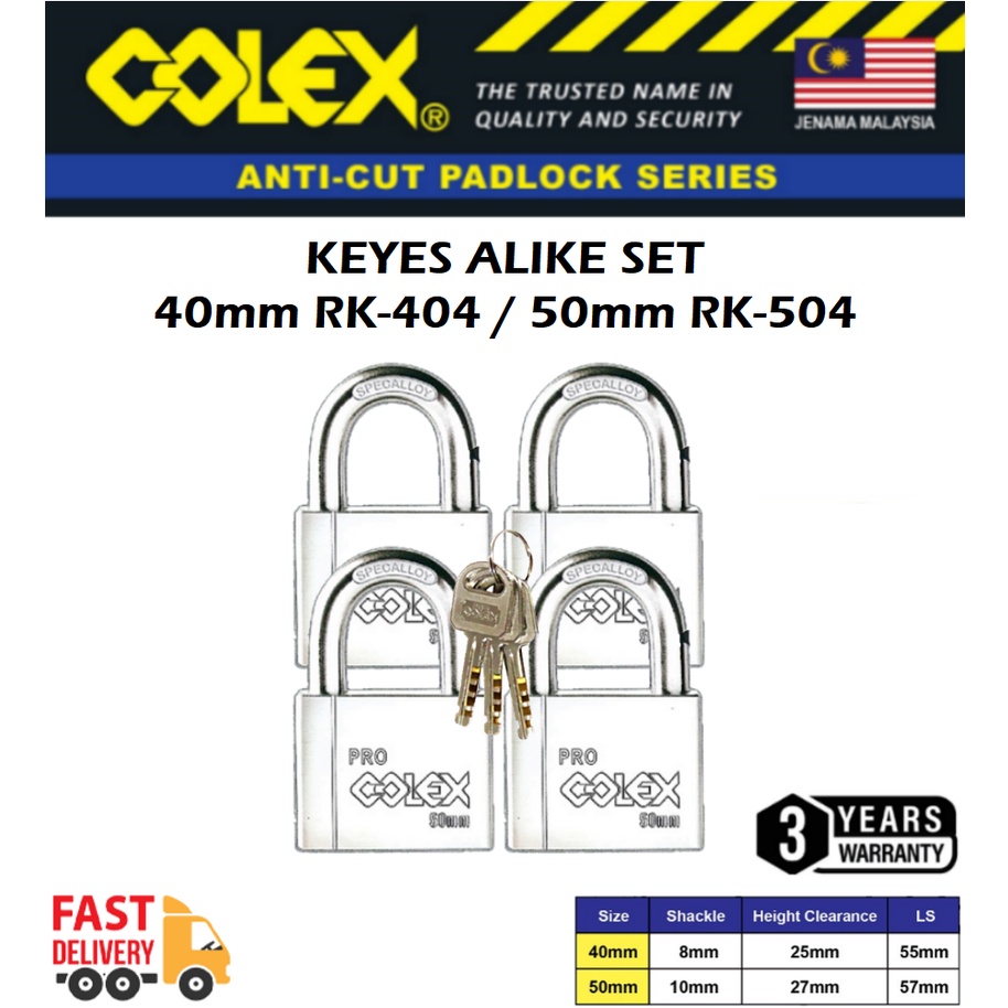 COLEX 4 PCS 40mm 50mm RK404 RK504 Anti Cut Series PadLock Kunci Mangga Rumah dll.. Heavy Duty