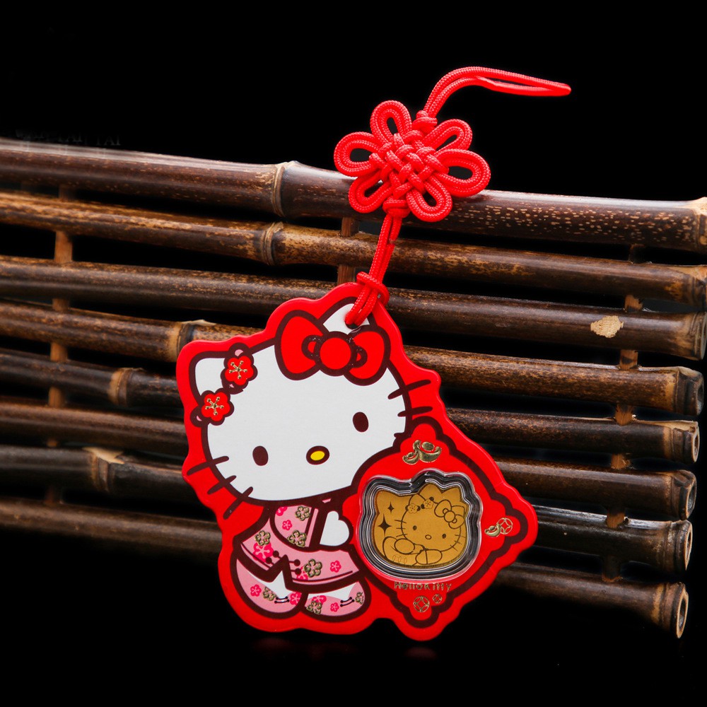 Au999 Gold Cartoon Hello Kitty Cat Car Pendant Hanging Ornament