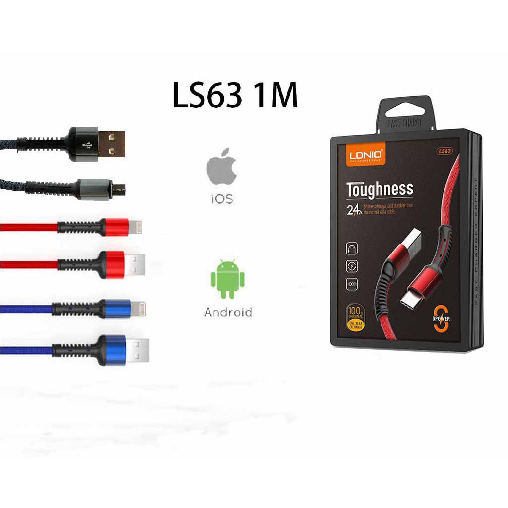 Original LDNIO LS63 TOUGHNESS 2.4A 1M USB CABLE ( Type-c / Iphone ...