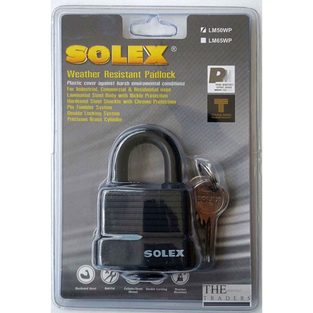 [100% ORIGINAL] SOLEX Anti Cut Weather Resistant Padlock ( LM40WP / LM50WP /LM65WP ) 40mm, 50mm, 65mm. MADE IN THAILAND#