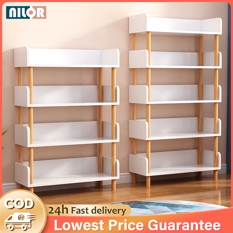 NILOR 5 Tier Multipurpose Bookshelf Office File Storage Rack White Decorative Rack Wooden Shelf Home Utility Rak Buku 书架