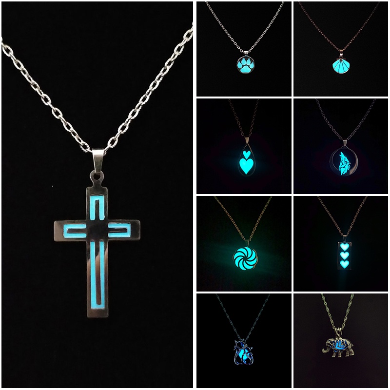 Cross luminous necklace men and women fashion rotating windmill flowers love geometric luminous pendant stainless steel