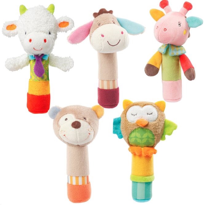 Baby Toys Soft Squeeze Rattle Ring Bell Toys Plush Animal Hand Wrist
