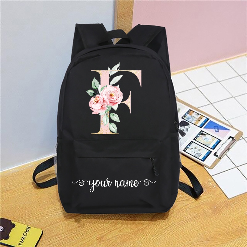 Personalized Custom Add Name Flora Letter Backpack Kids School Bag(pls Leave Your Name When You Proceed Order or No Name Send)