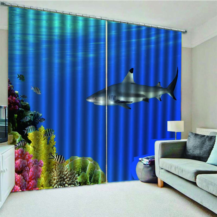 Cst Shark Printed Blackout Curtains For Living Room Bedroom