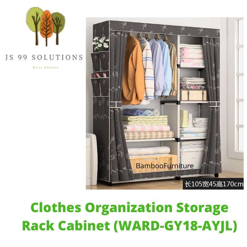 Wardrobe Almari Baju Rak Baju Clothes Organization Storage Rack Cabinet Clothes Rack Bedroom Furniture Cupboard 170cm Shopee Malaysia