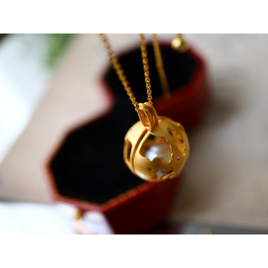 ✤925 silver natural real many hemp sea pearl baroque shape pearl globe golden frosted vintage pendant