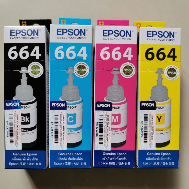 Original Epson 664 T664 Black Cyan Magenta Yellow Ink T6641 T6642 T6643 T6644 L100 L110 L120 8738