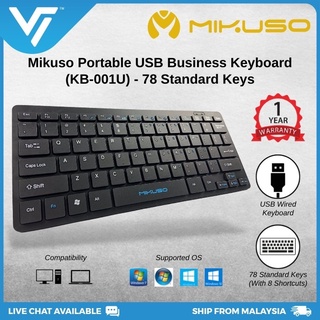 Mikuso Portable USB Business Keyboard (KB-001U) - Durable 78 Standard Keys / Mini, Lightweight, Thin, Slim / Home & Work