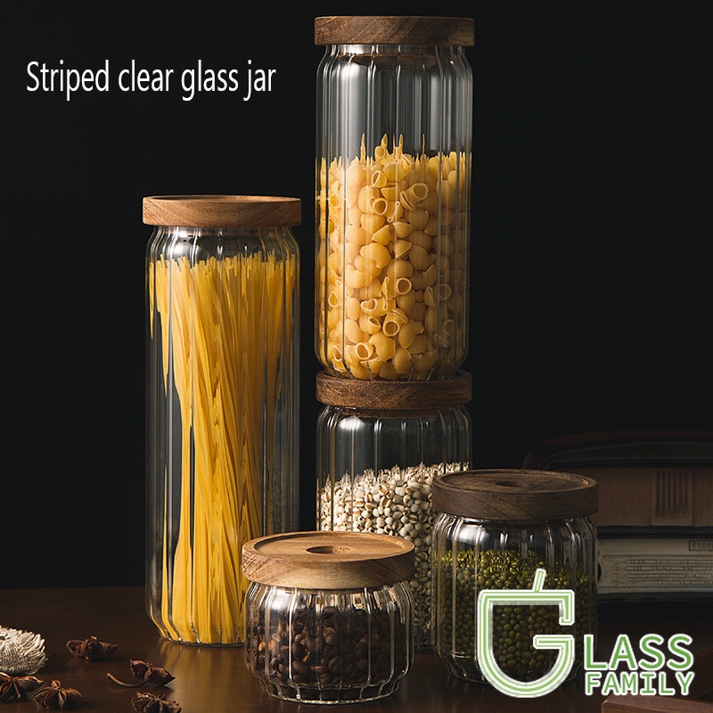 GF Clear Glass Jar Striped Glass Jar Sealed Jar Food Storage Jars Tea