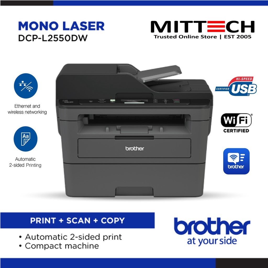 Brother DCP-L2550DW 3-in-1 Wireless Mono Laser Printer | Auto 2-sided ...