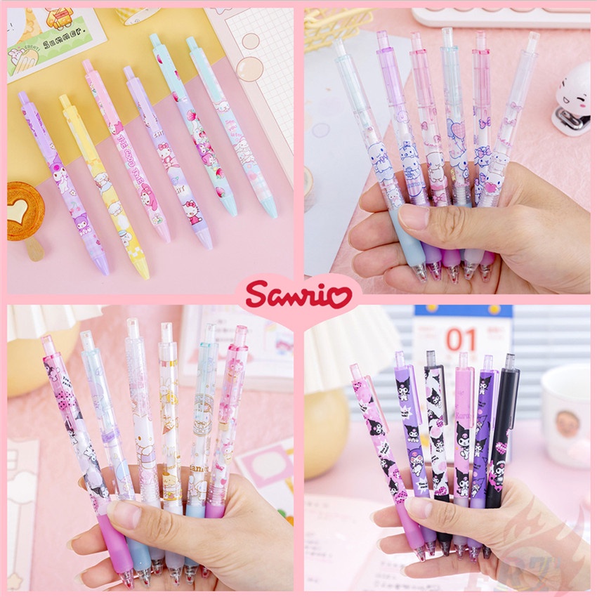 6Pcs/Set Hello Kitty Cinnamoroll Kuromi My Melody Sanrio Pens Gel Ink ...