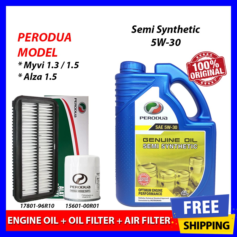 (Original Set) Perodua 5W30 Semi Engine Oil (4L)+Oil 