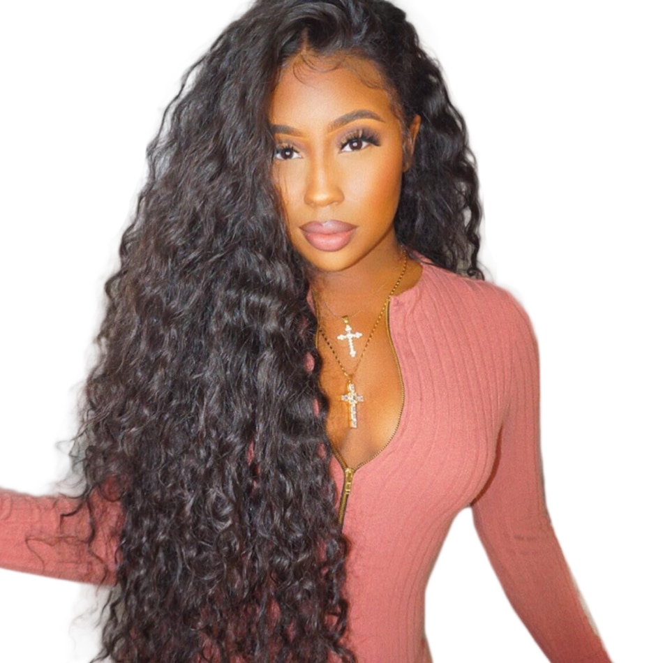 Brazilian Water Wave Virgin Human Hair Lace Front Wig With Baby