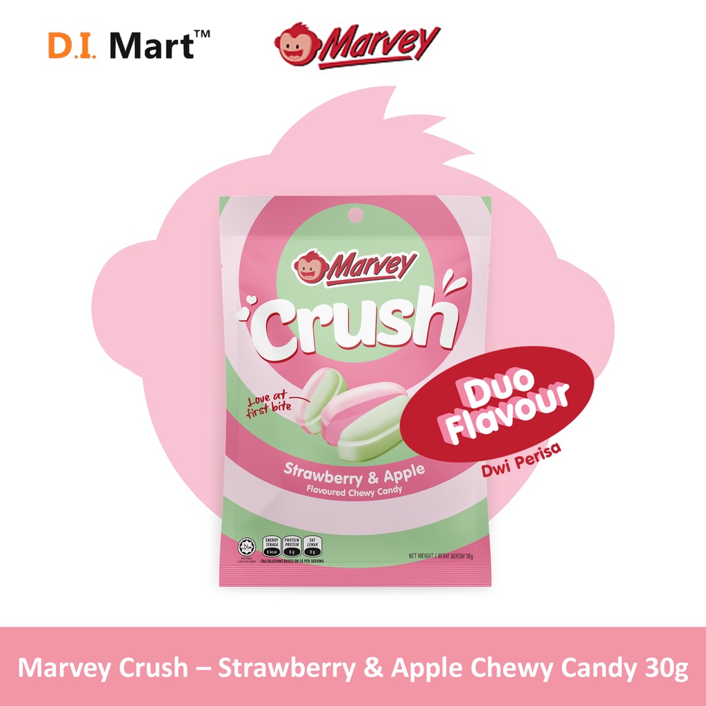 Marvey Crush Strawberry & Apple Chewy Candy (Duo Flavor/Dwi Perisa
