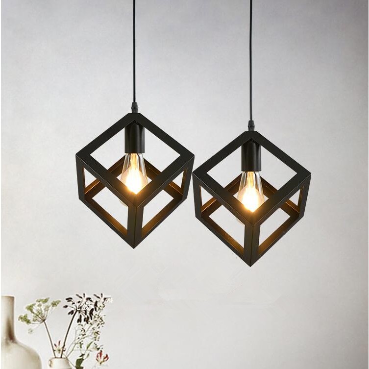 Square Industrial Edison Vintage Hanging Lamp Pendant Lights Hanging Ceiling Mounted Chandelier Fixture