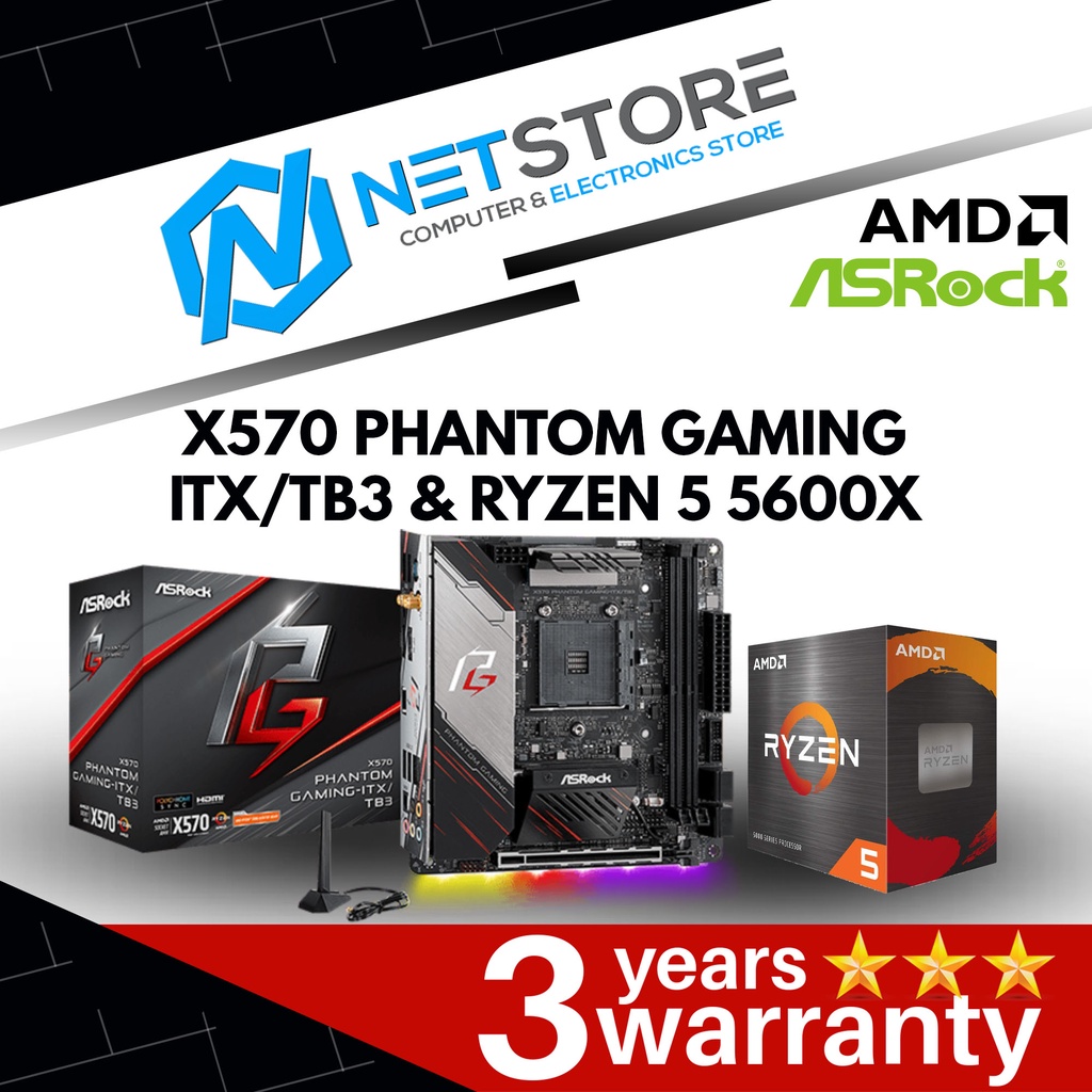 PWP ASROCK X570 PHANTOM GAMINGITX/TB3 MINIITX & AMD RYZEN 5 5600X