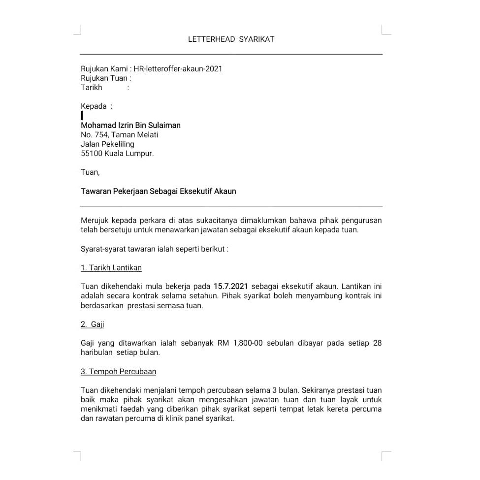 Offer Letter Contoh Surat Surat Tawaran Kerja Contoh Surat Resign Hot Sex Picture 