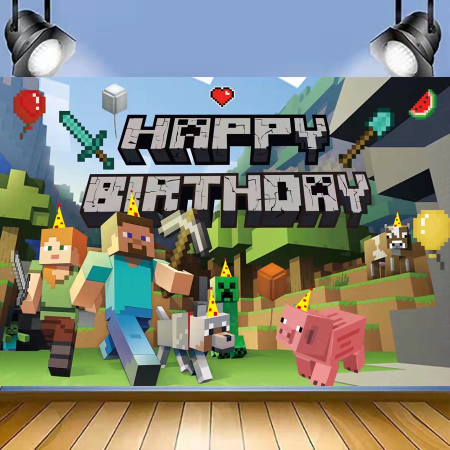 Ready Stock Minecraft Birthday Banner Birthday Backdrop Hari Jadi Minecraft Party Theme