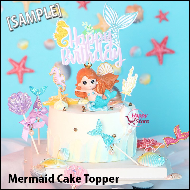 Ready Stock Ocean Mermaid Happy Birthday Cake Decoration Shopee