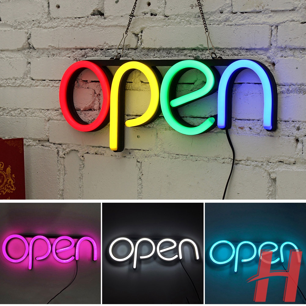 Bright LED Neon OPEN Shop Sign Light Display Sign Window Hanging with Chain 