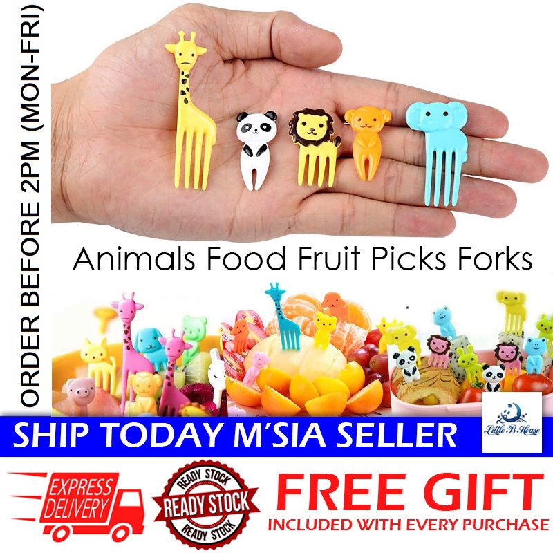 [Little B House] Animal Food Fruit Picks Forks Fun Bento Mini Cartoon Toothpick for Dessert 迷你便当签水果叉 Garpu Bento - KW36