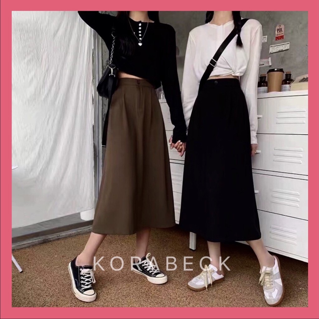 【KORABECK】Korea Style Women Suit Fabric High Waist Midi Skirts