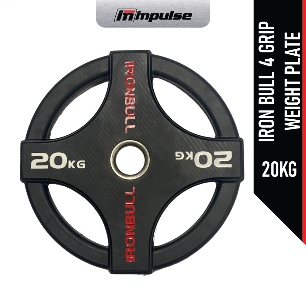 Gym Iron Bull 20kg 4 Grip Rubberized Olympic Weight Plate Commercial