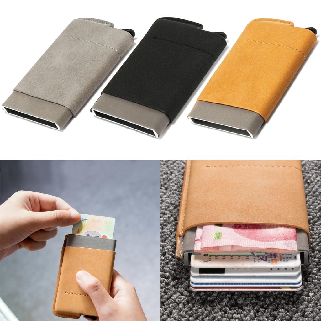 Adorable New Leather Pop Up Credit Card Holder Case Rfid Blocking Metal Wallet Money Clip - 