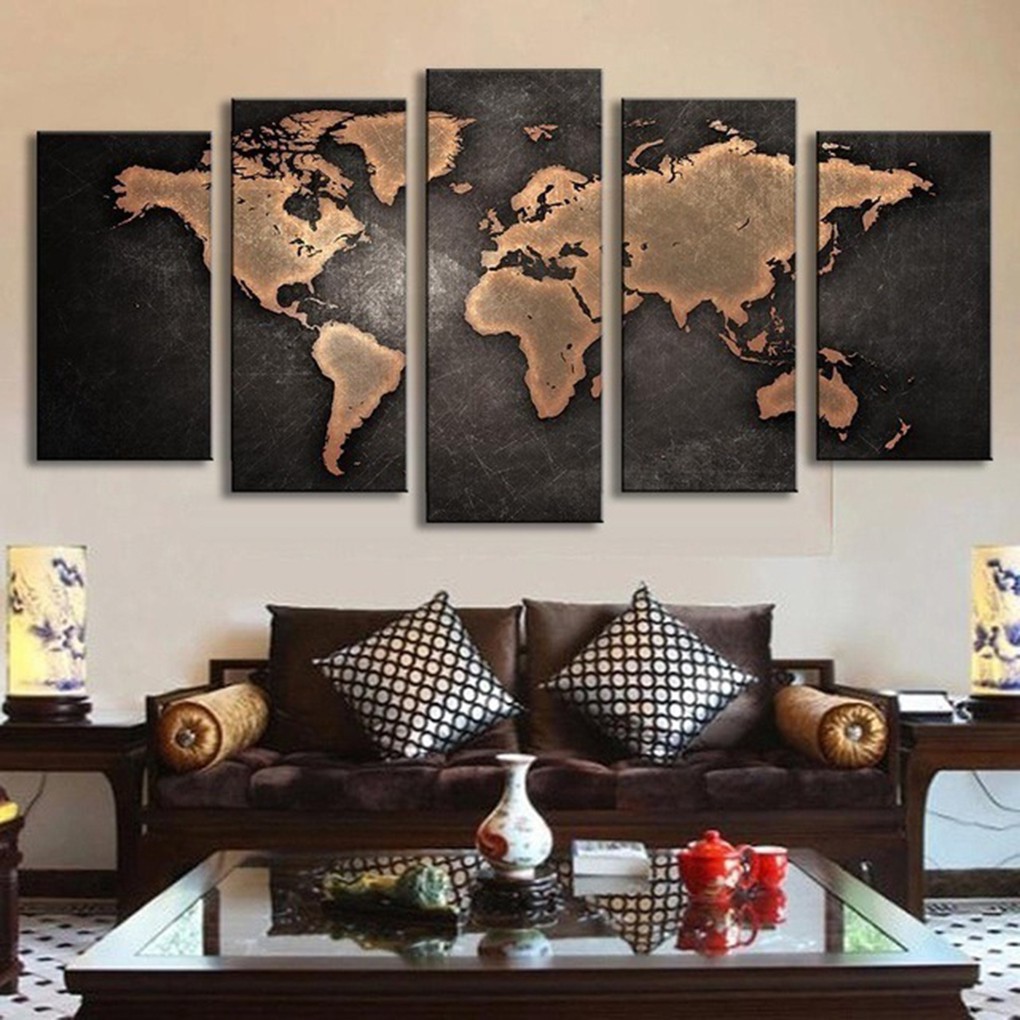 5 Panel World Map Canvas 5 Panel World Map Painting Prints On Canvas Wall Art Picture Hom Nice  Burang | Shopee Malaysia