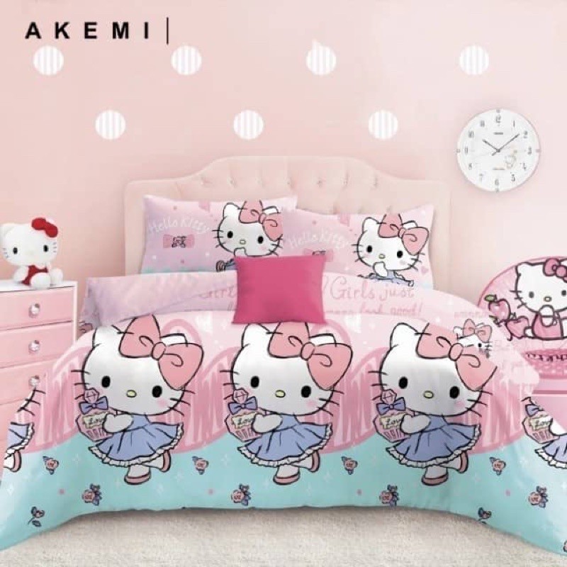 NFBZ Hello Kitty Fitted Sheet Pink Flowers Bed Sheet Bear Cartoon Fitted Sheet Soft Brushed Microfiber All-Round Elastic Pocket 
