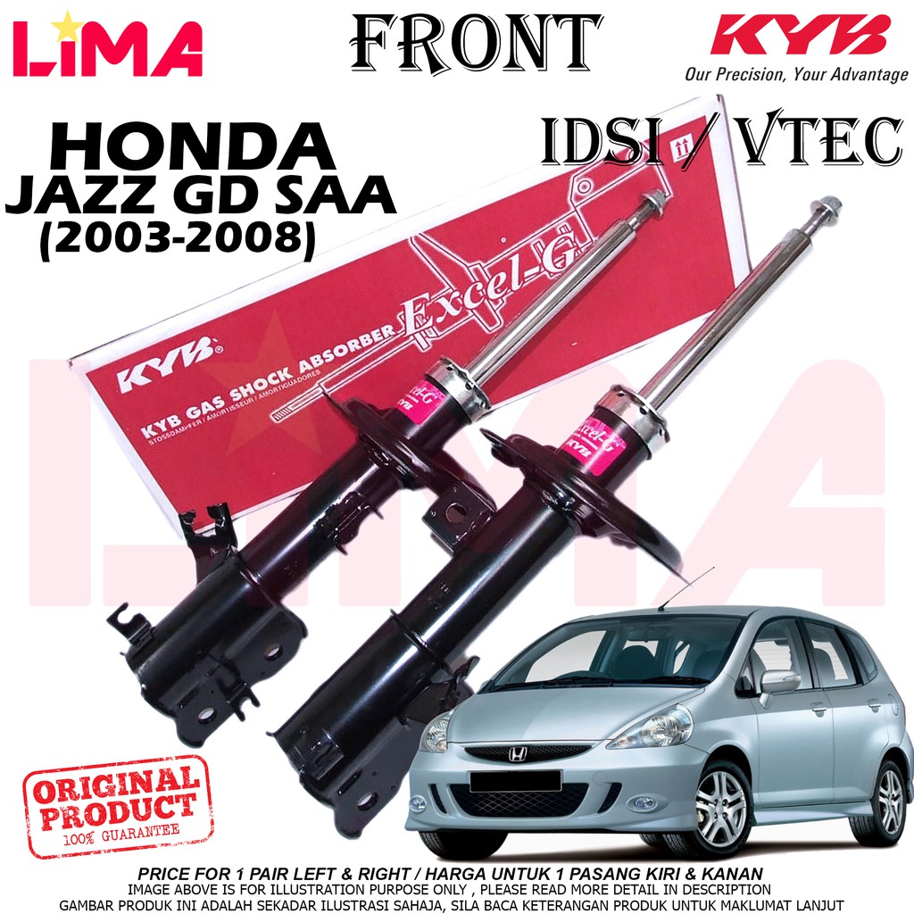 Honda Jazz Gd Saa Idsi Vtec Front Shock Absorber 1set Gas Type Kayaba Kyb Original 2003 2008 Shopee Malaysia