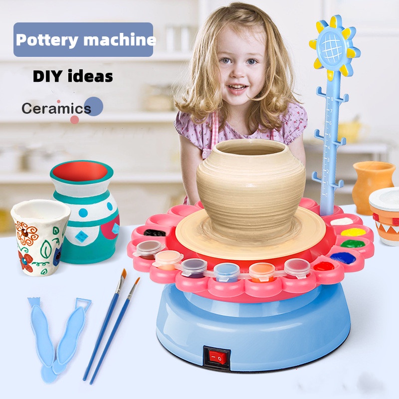 DIY Handmade Electric Children's Sunflower Pottery Machine Pottery Toys Creative No-Burning soft Pottery Mud Clay 儿童陶艺机