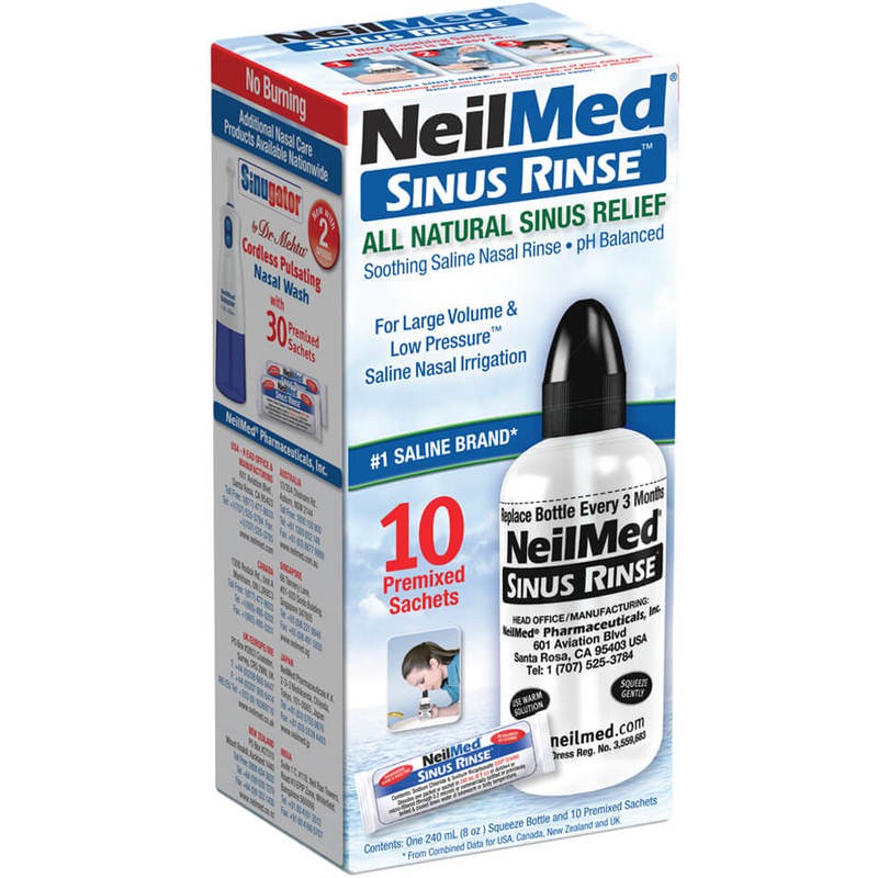 NeilMed Sinus Rinse All Natural Sinus Relief Starter Kit (Bottle + 10 ...