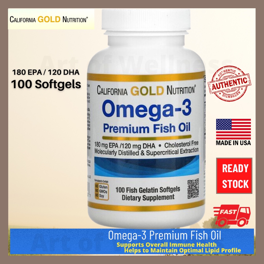 USA California Gold Nutrition Omega-3 Premium Fish Oil 100 Fish Gelatin ...
