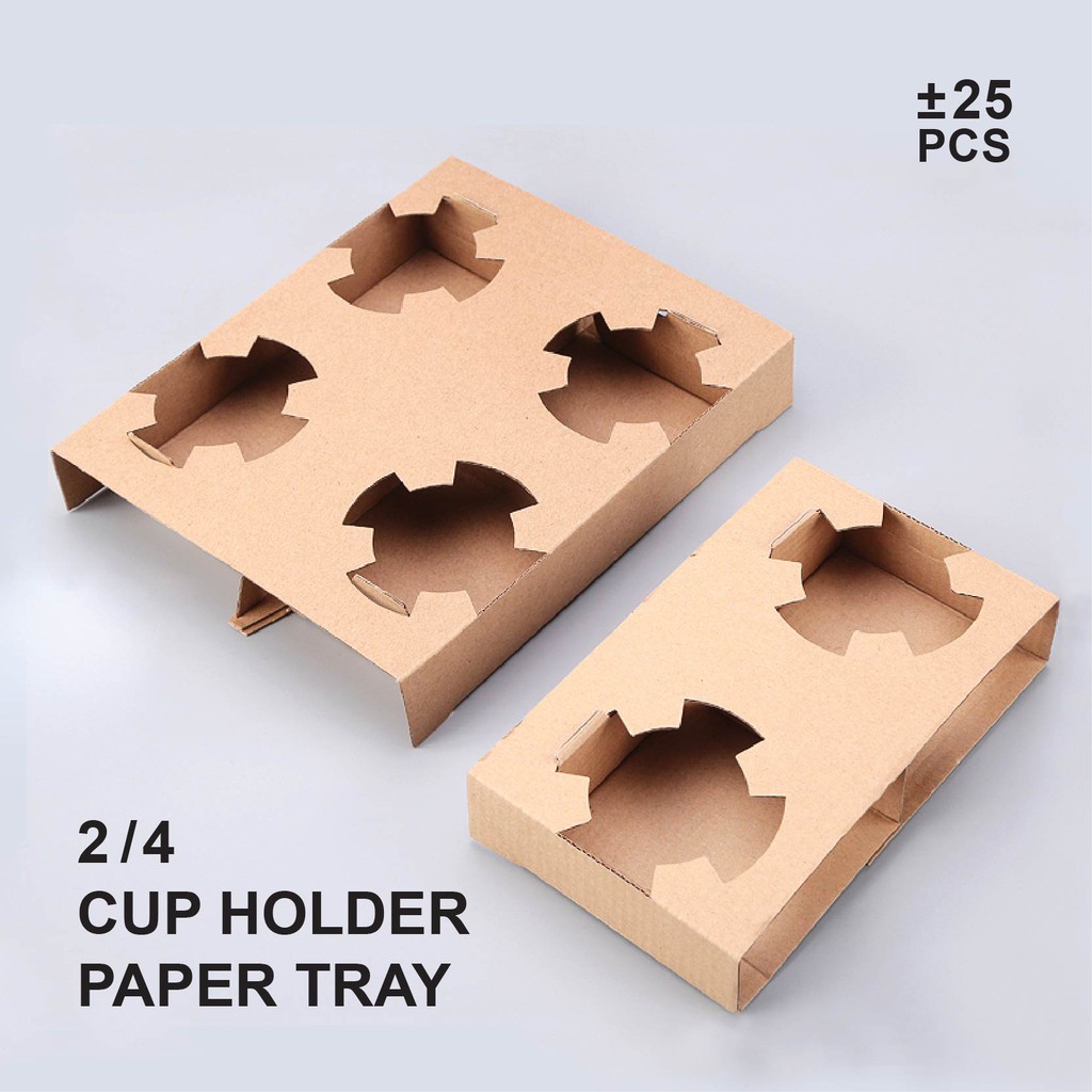 Kraft Paper Cup Holder Tray Takeaway Beverage Cup Holder (25pcs/pack