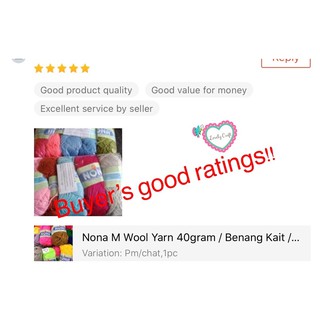 Nona M Wool Yarn 40gram / Benang Kait / Benang Bulu ...