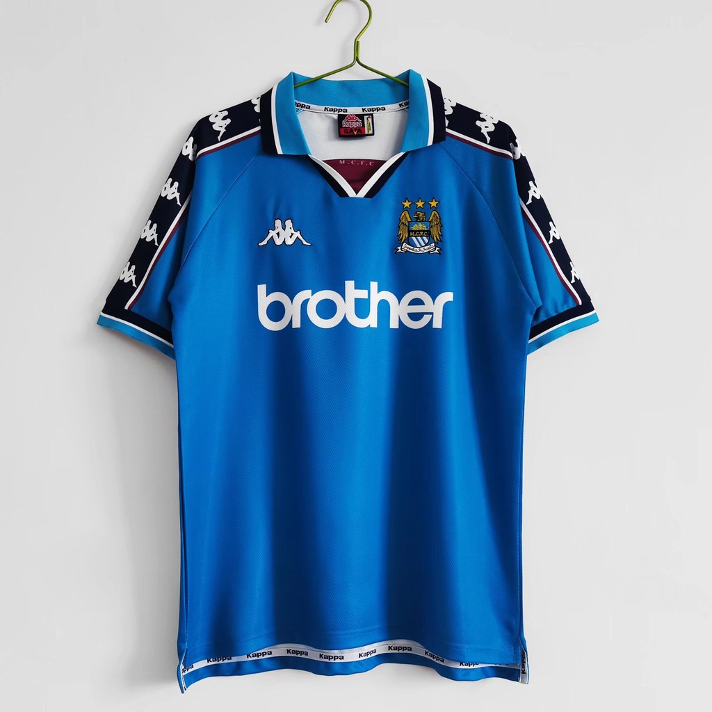 ❤Spot❤ High Quality 1997-99 season Manchester City home retro jersey sportswear T-shirt