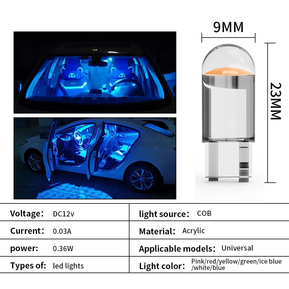1PCS Car T10 Led W5W 168 194 2825 T10 LED Pure Glass Ligh Bulb COB LED Wedge Parking Light Side Door Bulb Interior Light