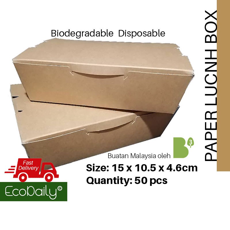 Eco 50pcs Disposable Paper Lunch Box Kotak Nasi Kertas Bekas Makanan Food Box Local Ready Stock Shopee Malaysia