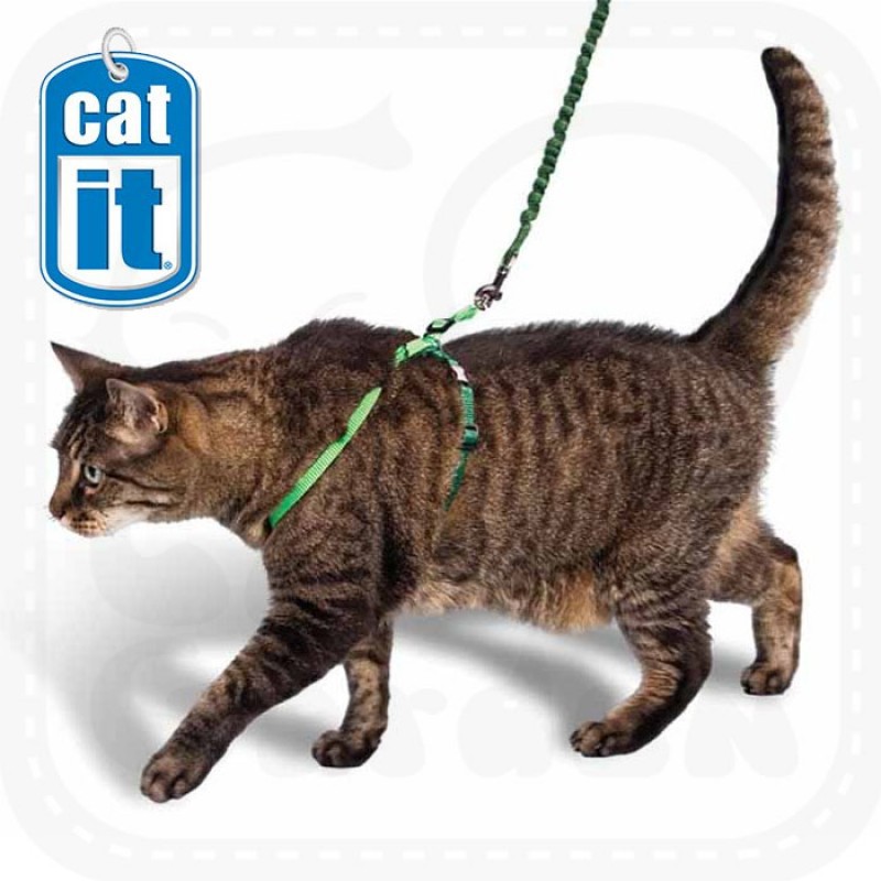 Catit Nylon Adjustable Cat Harness and Leash Set Black Small 