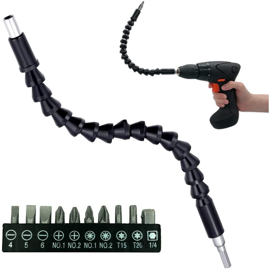Flexible Extension Shaft & 10 Drill Bit Sets, 1/4" Hex Head