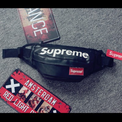 red leather supreme fanny pack