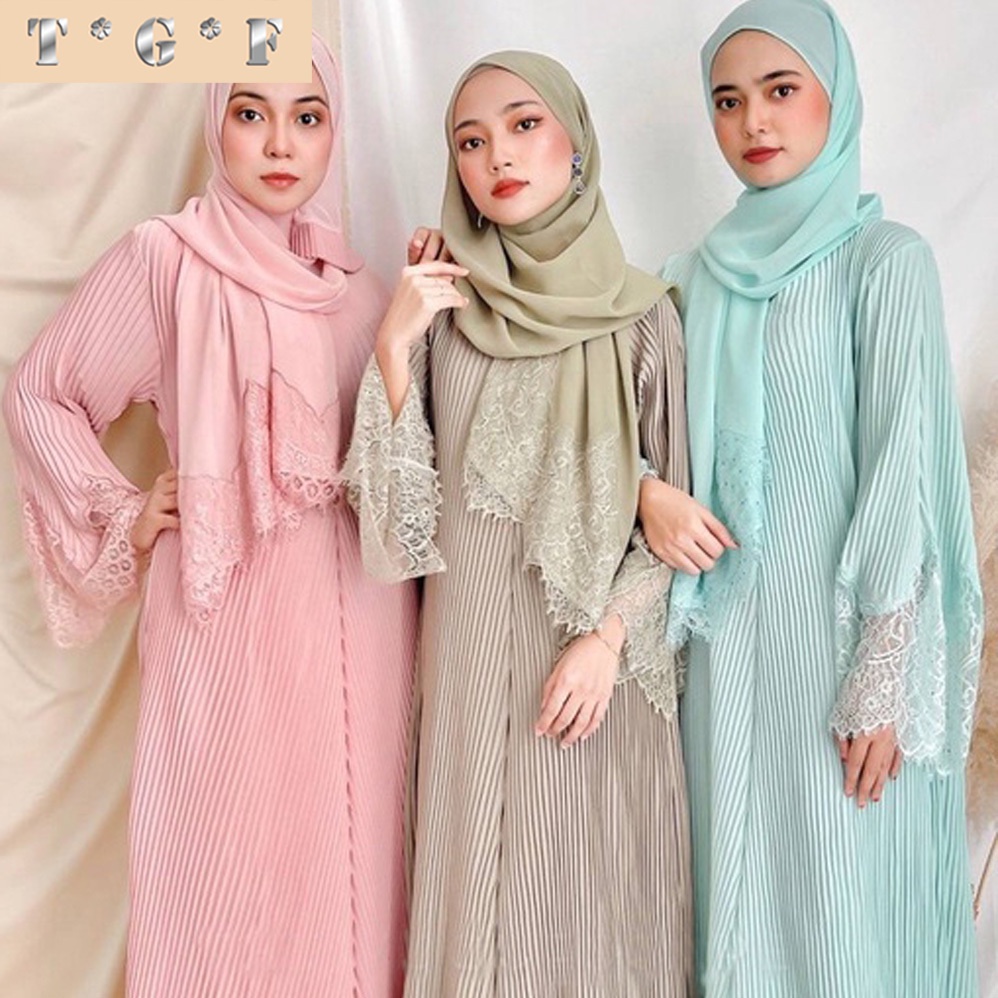 jubah pleated lace