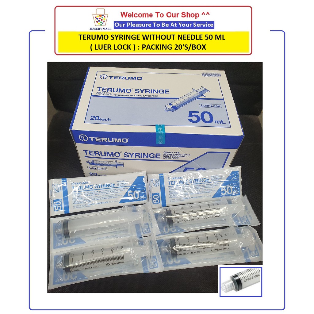 TERUMO SYRINGE 50ML WITHOUT NEEDLE (LUER LOCK TIP), PACKING 20's/BOX